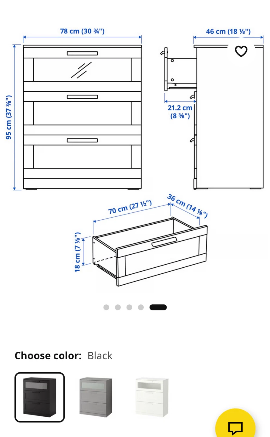 IKEA HEMNES 3-Drawer Chest - Black - photo 5