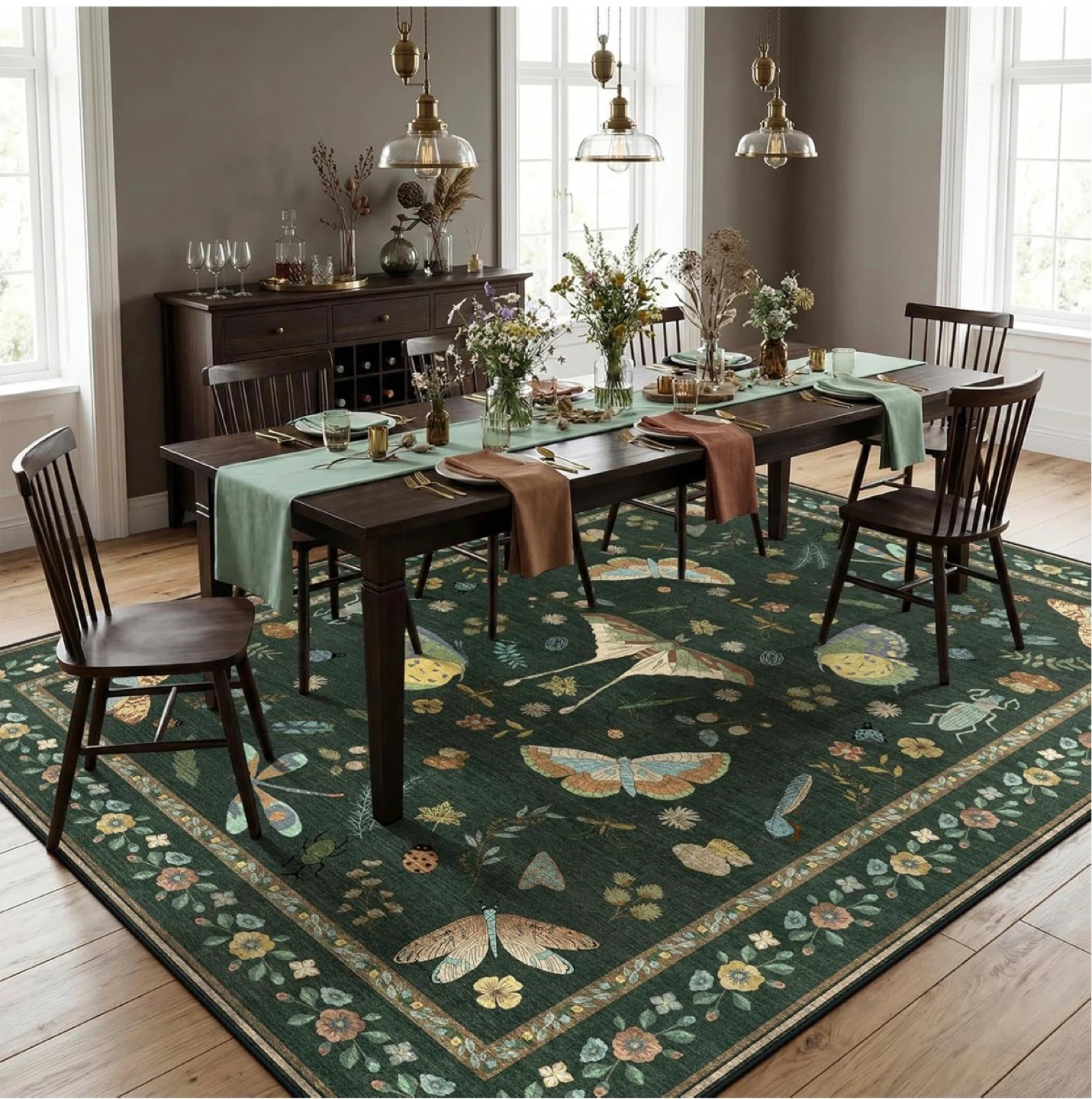 8x10 feet Green Butterfly and Dragonfly Area Rug - photo 4