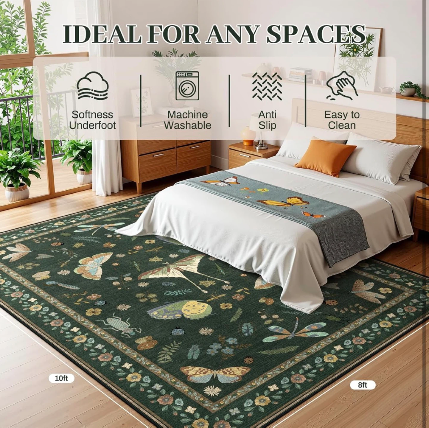 8x10 feet Green Butterfly and Dragonfly Area Rug - photo 5