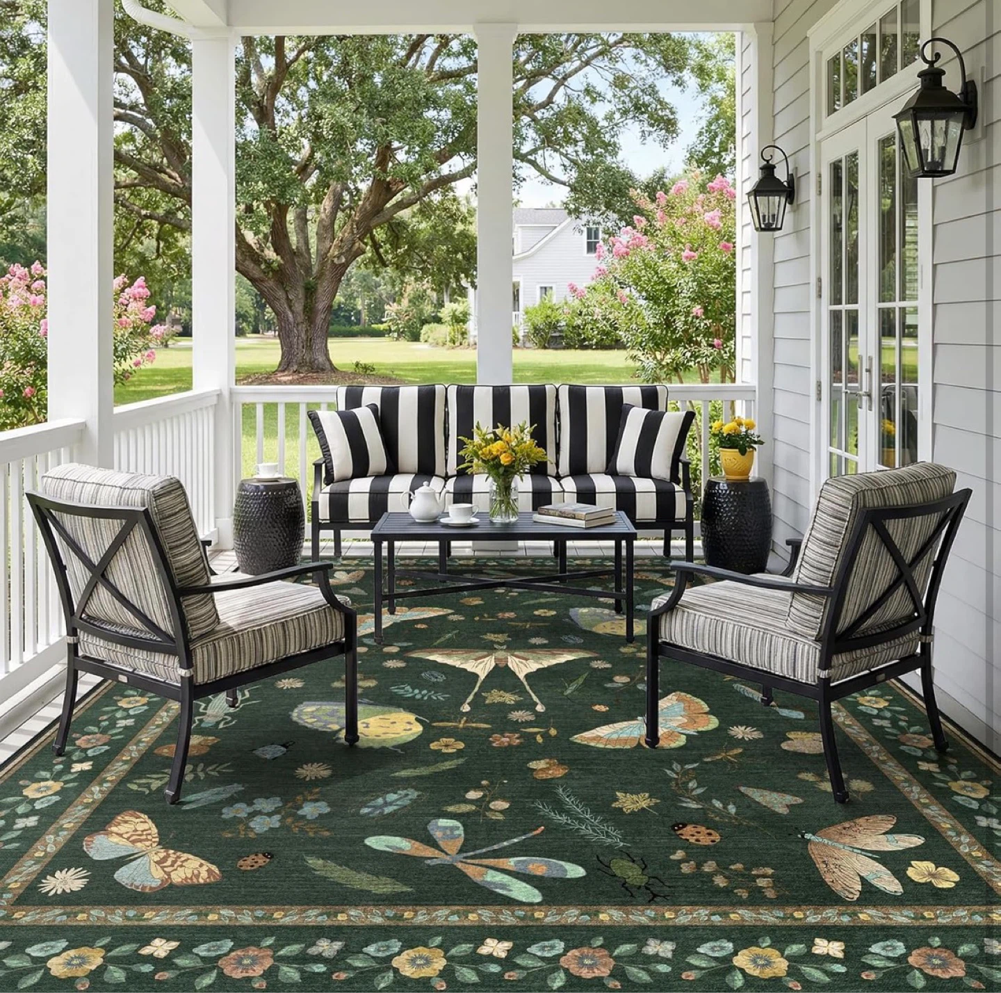 8x10 feet Green Butterfly and Dragonfly Area Rug - photo 3