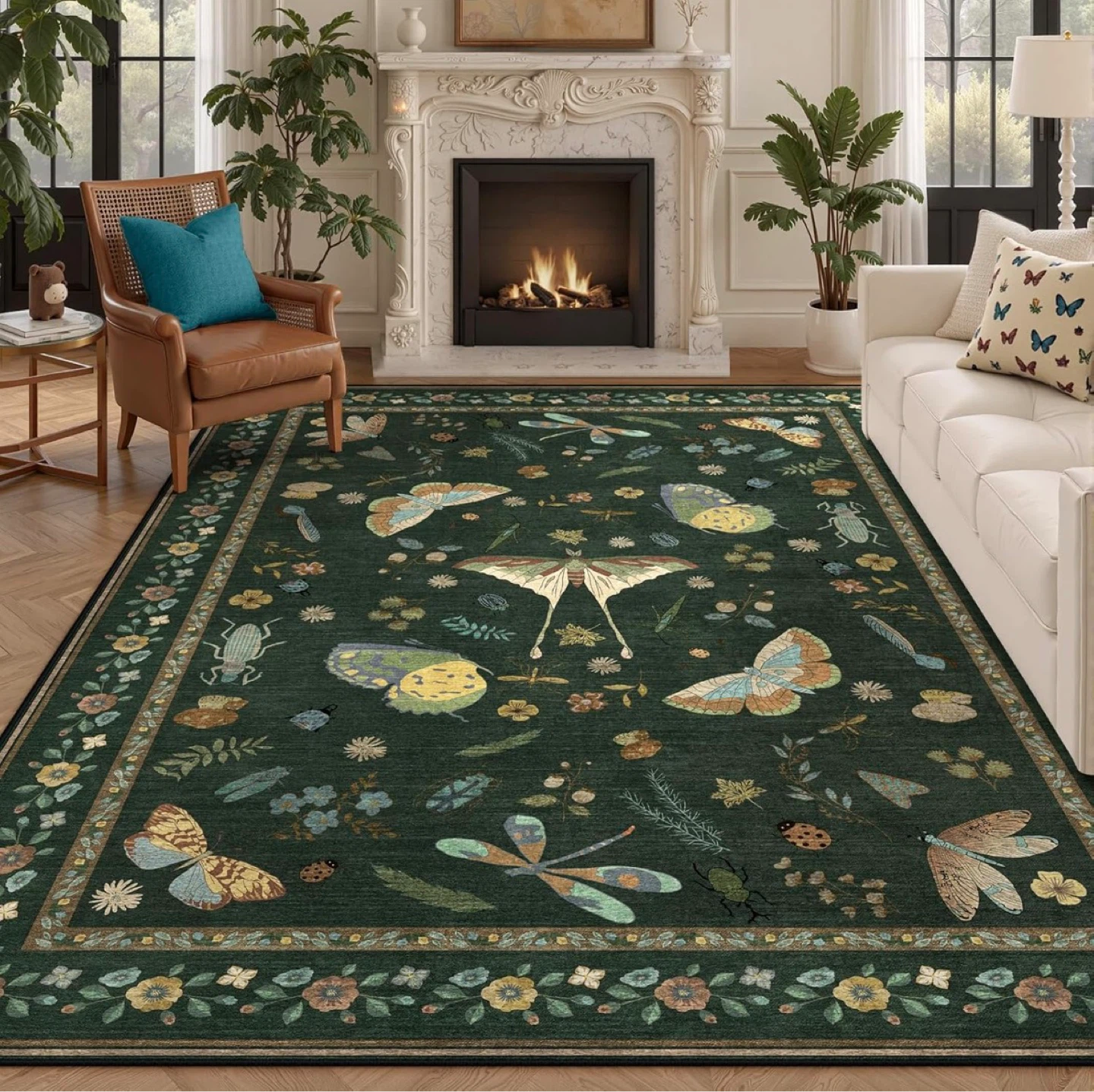 8x10 feet Green Butterfly and Dragonfly Area Rug - photo 2