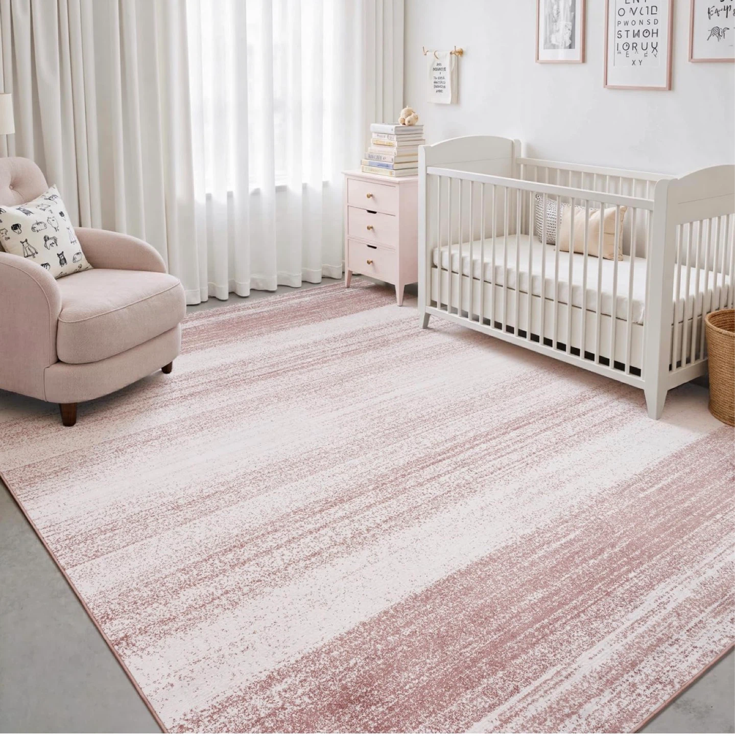 Soft Pink & White Striped Rug