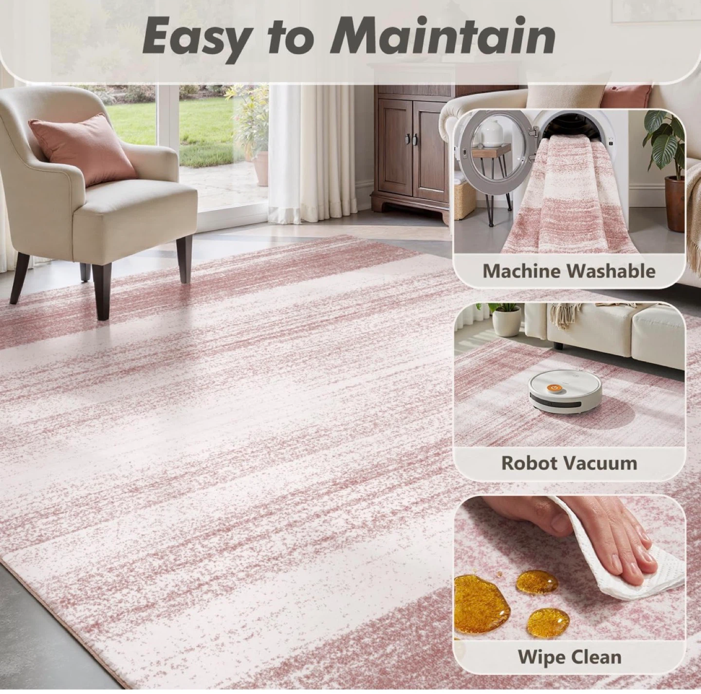 Soft Pink & White Striped Rug - photo 4