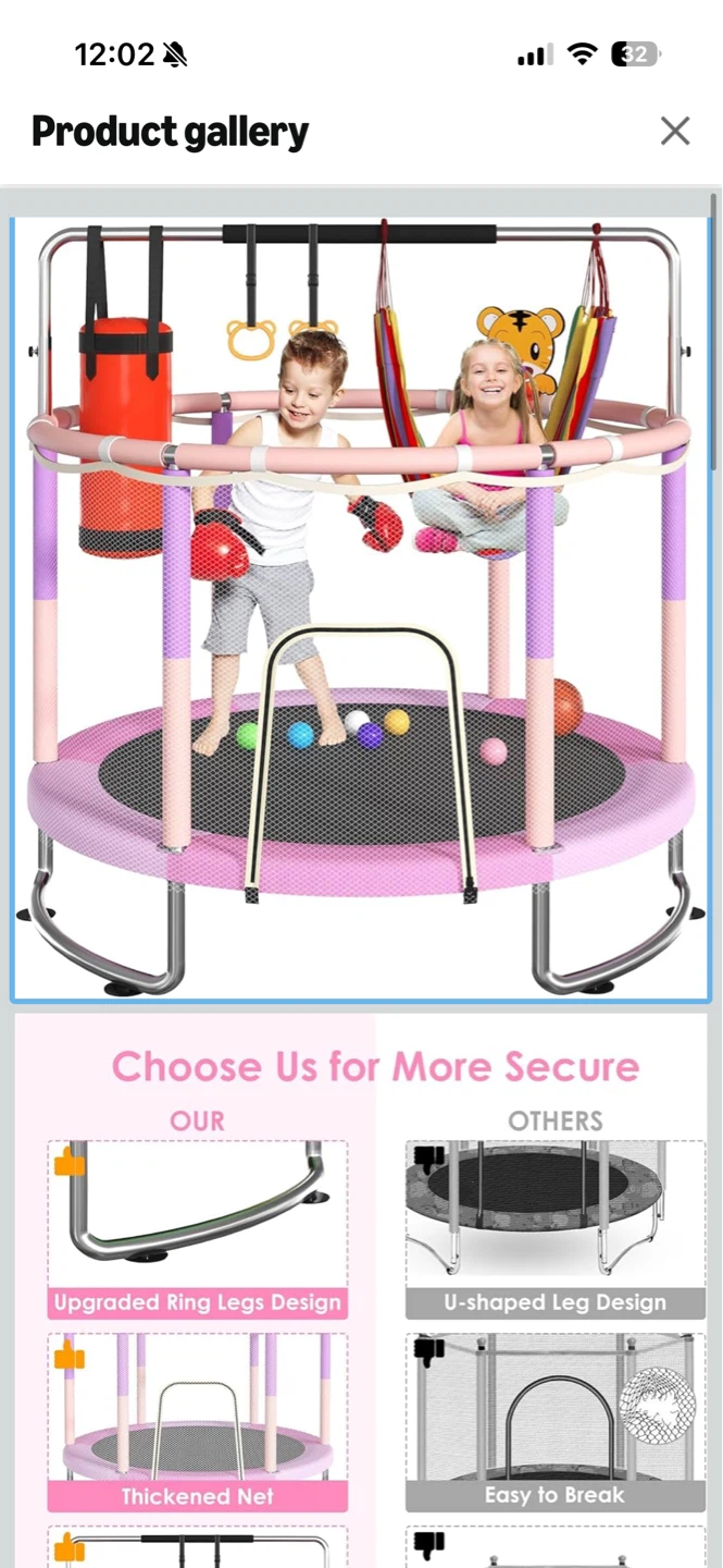 Kids Trampoline with Gymnastic Bar and Accessories
