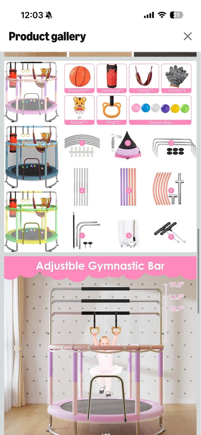 Kids Trampoline with Gymnastic Bar and Accessories - photo 3