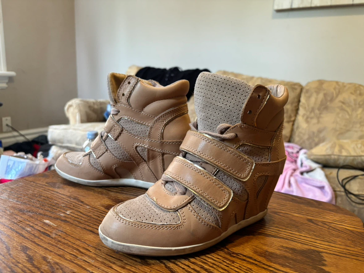 Tan Leather Wedge Sneakers