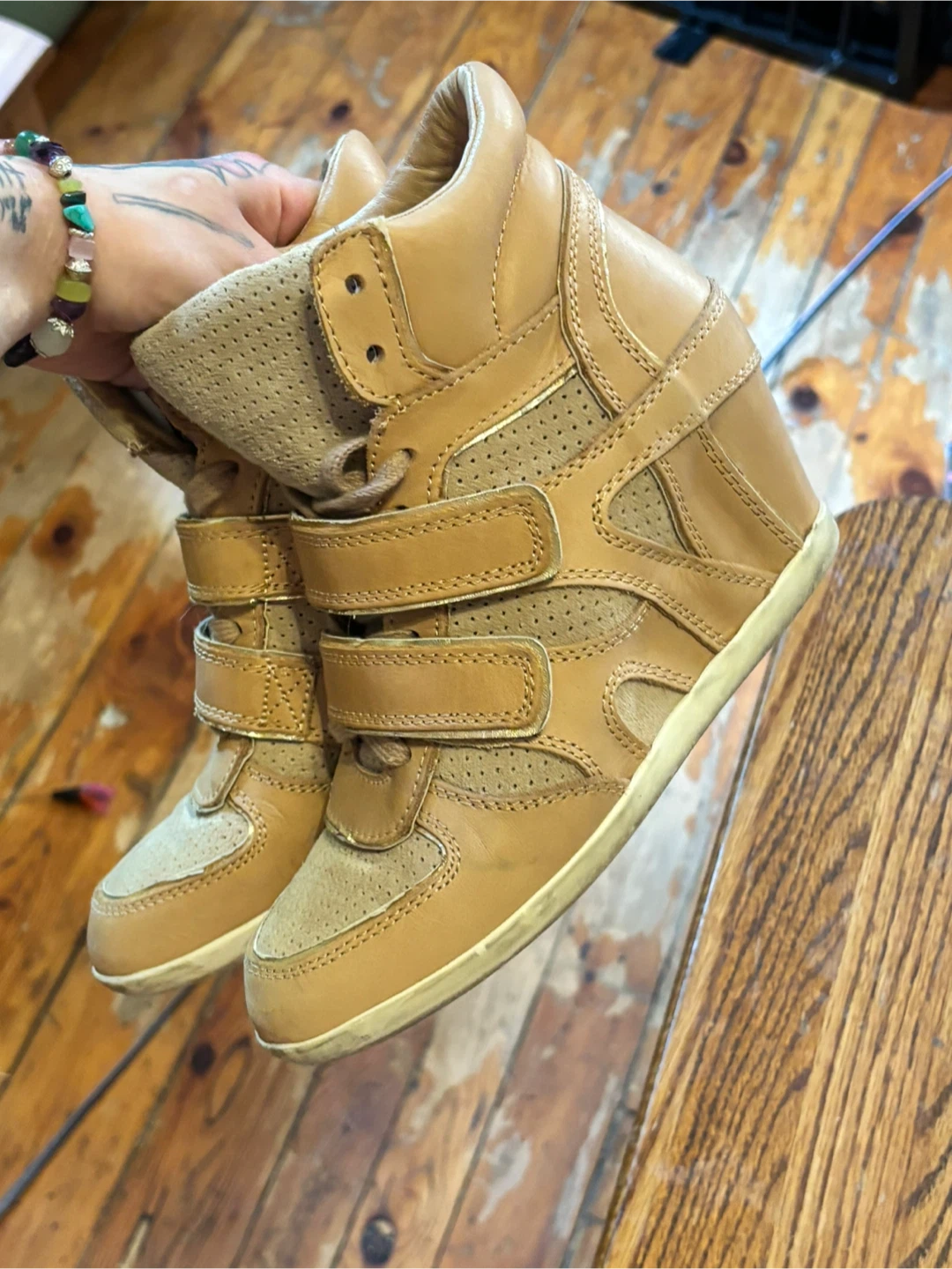 Tan Leather Wedge Sneakers - photo 2