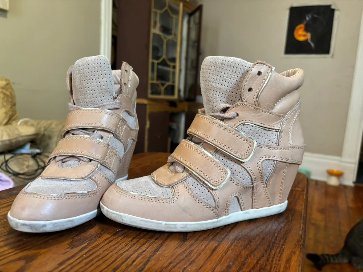 Tan Leather Wedge Sneakers - photo 3