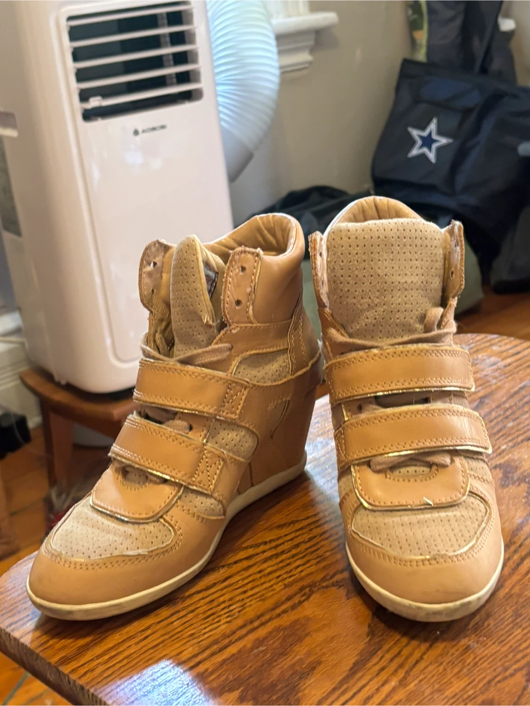 Tan Leather Wedge Sneakers - photo 4