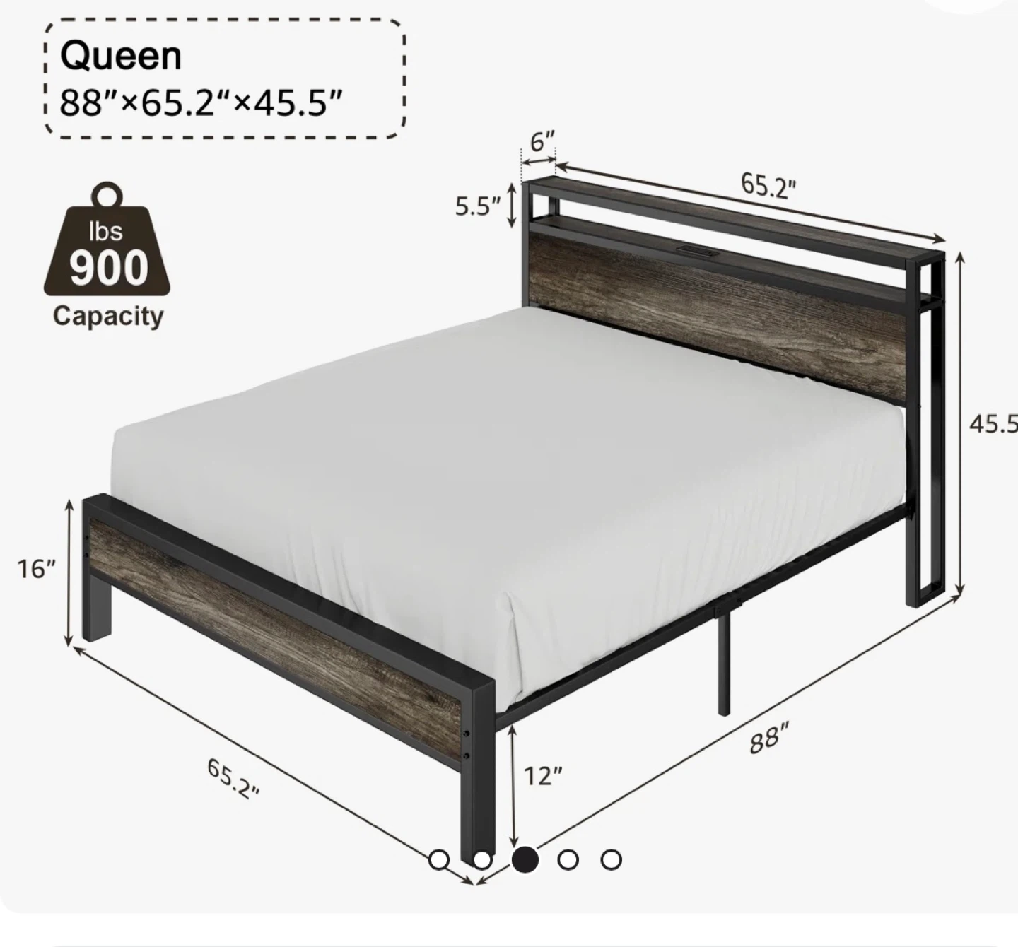 Queen Size Bed Frame with Wood Headboard