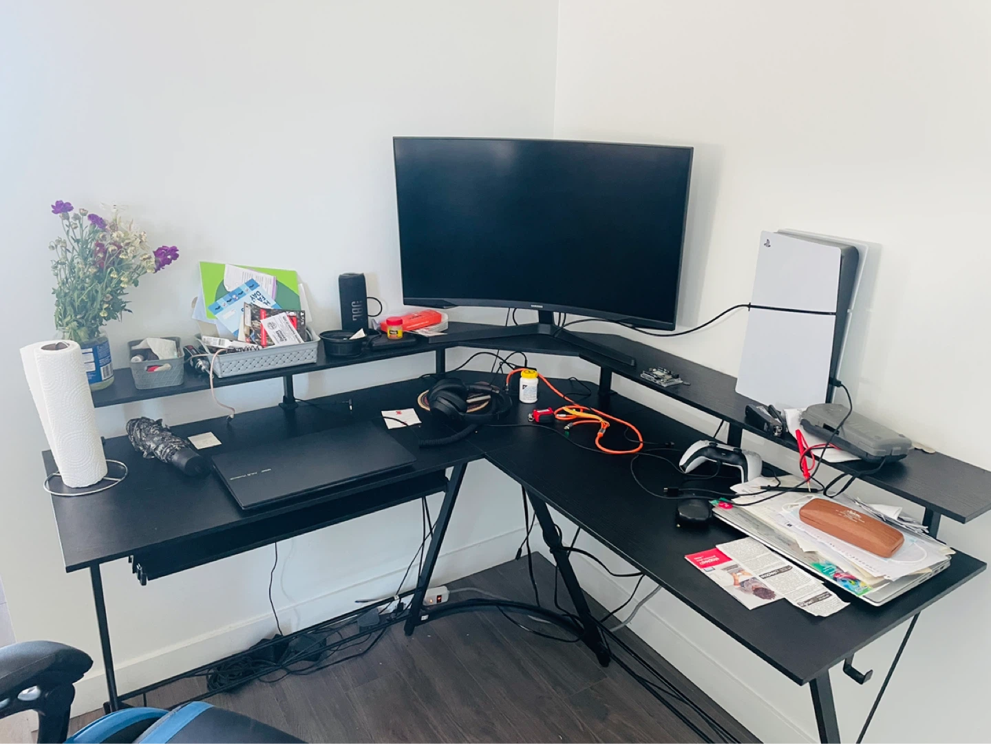 Computer desk with GTRacing gaming chair