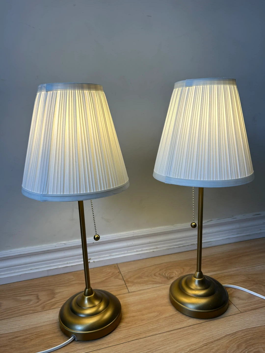 Pair of Vintage Brass Table Lamps with Pleated Shades