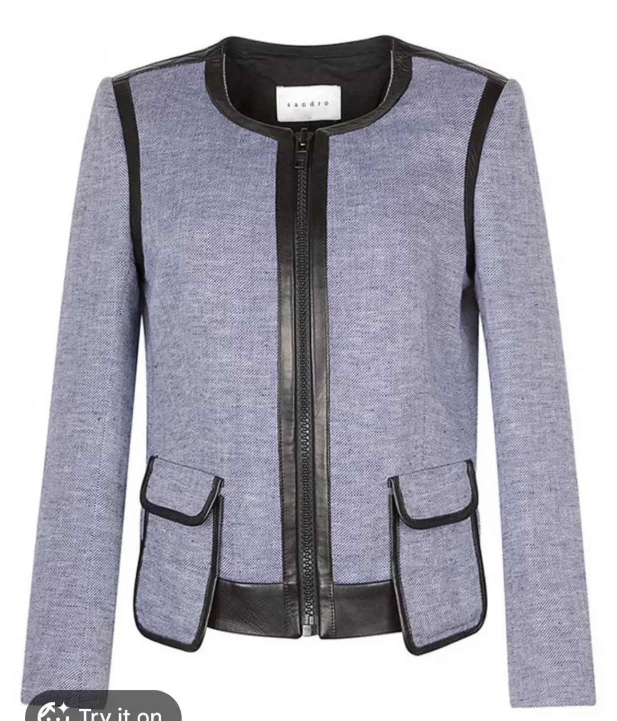 Sandro Collarless Jacket with Leather Accents - photo 3