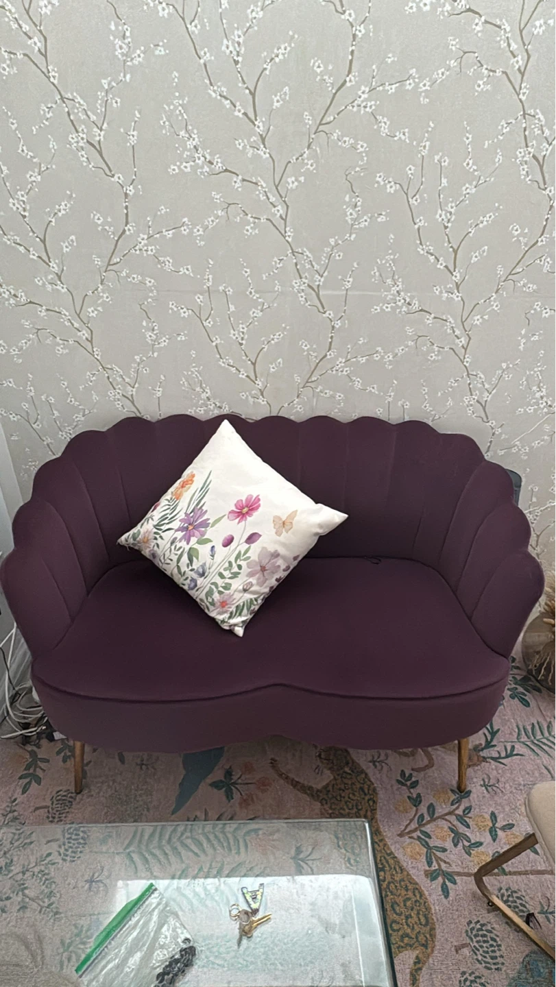 Purple Velvet Scalloped Loveseat - photo 2