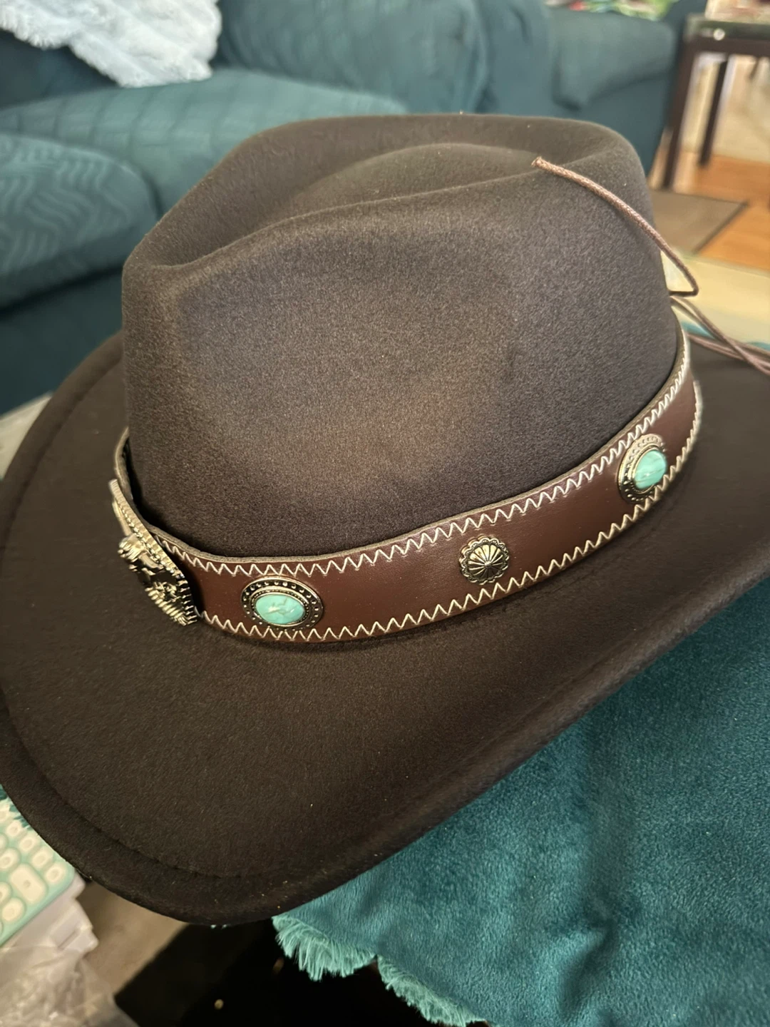 Black Cowboy Hat with Turquoise Embellishments - photo 3