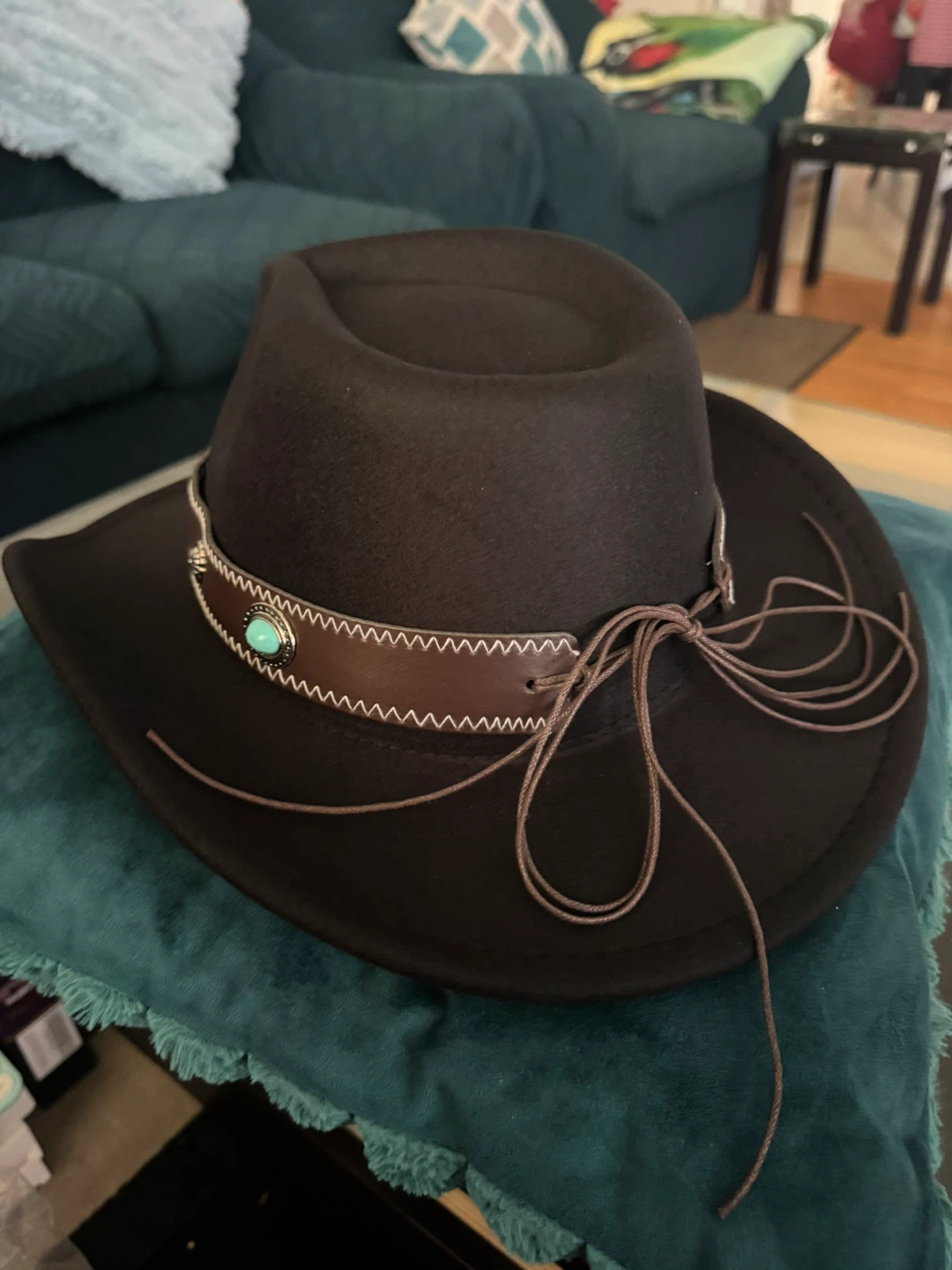 Black Cowboy Hat with Turquoise Embellishments - photo 2