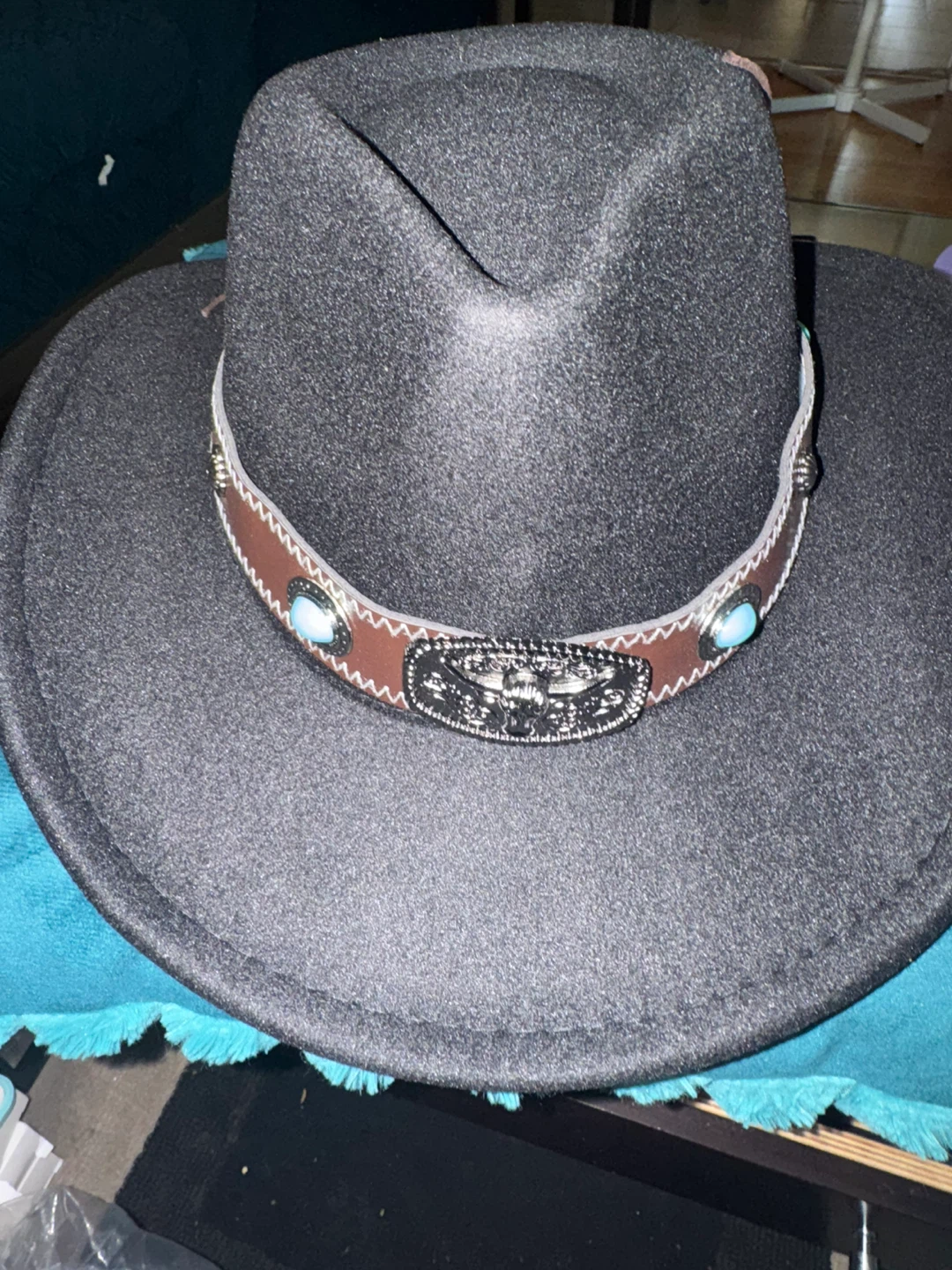 Black Cowboy Hat with Turquoise Embellishments - photo 4