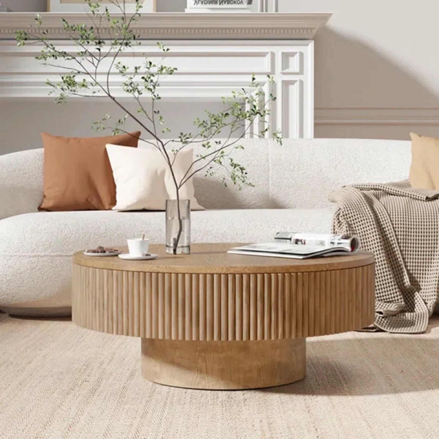 New Round Fluted Wood Coffee Table