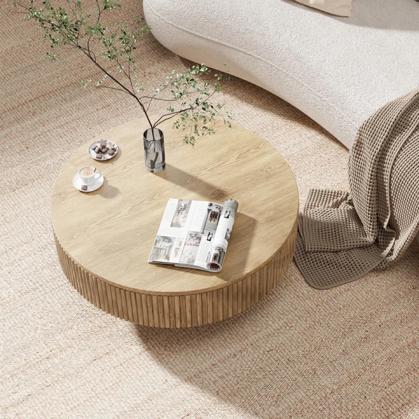 New Round Fluted Wood Coffee Table - photo 3