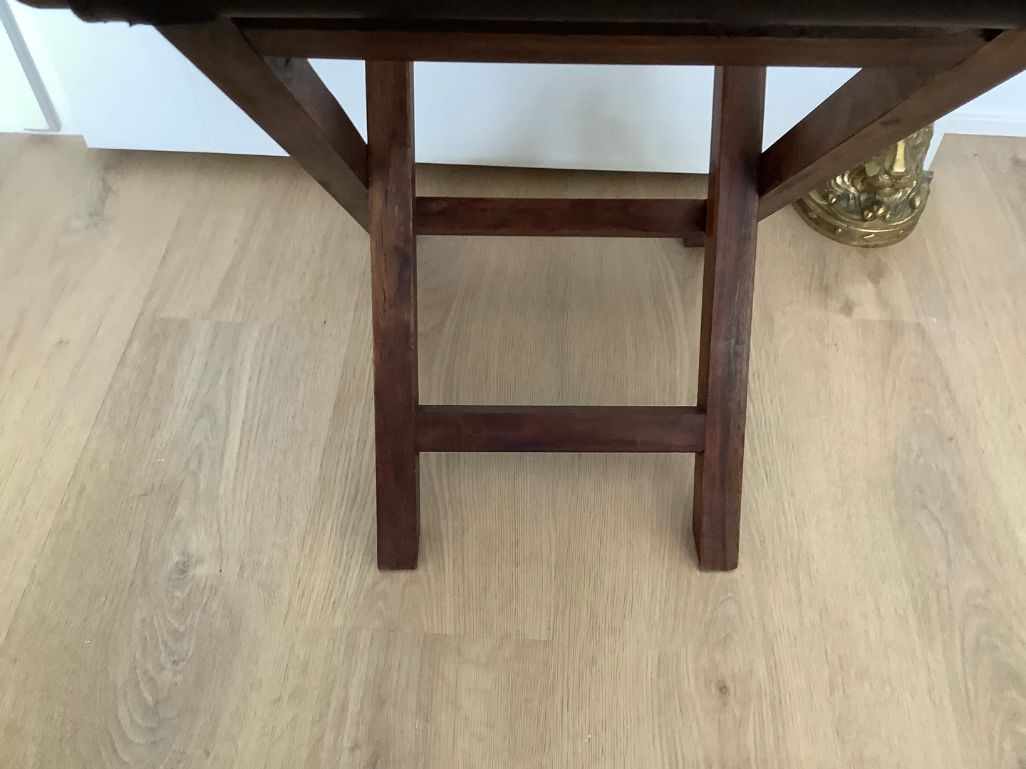 Vtg Walnut Wd Foldable Stool with a Brown Leather Stool 🐞 - photo 4
