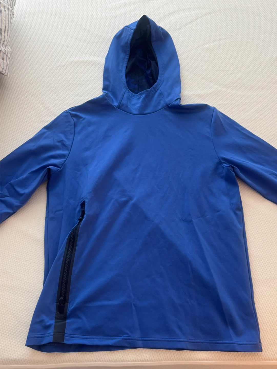 Blue Hooded Pullover with Zipper Detail