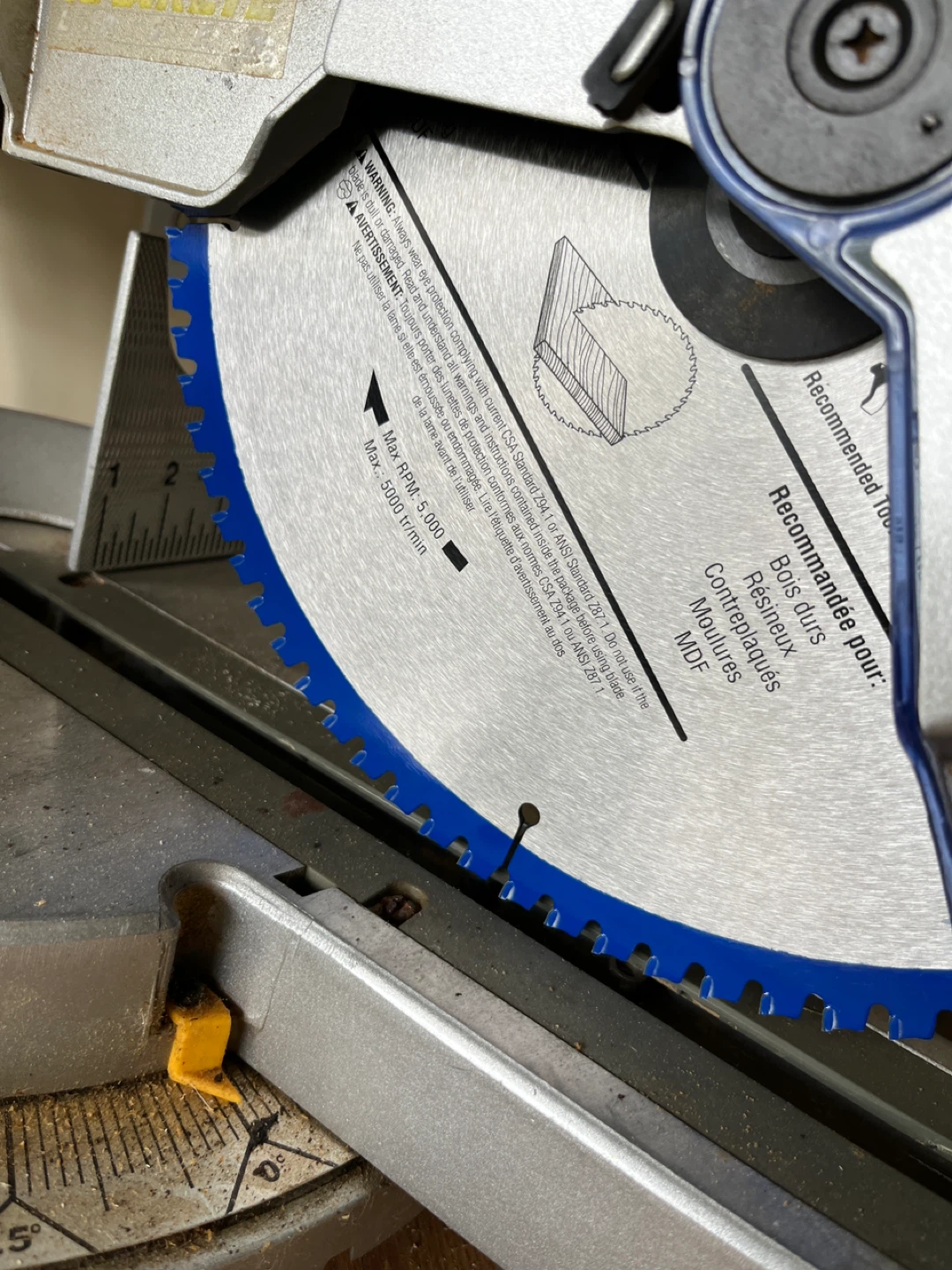 Compound mitre saw with new 12 inch blade