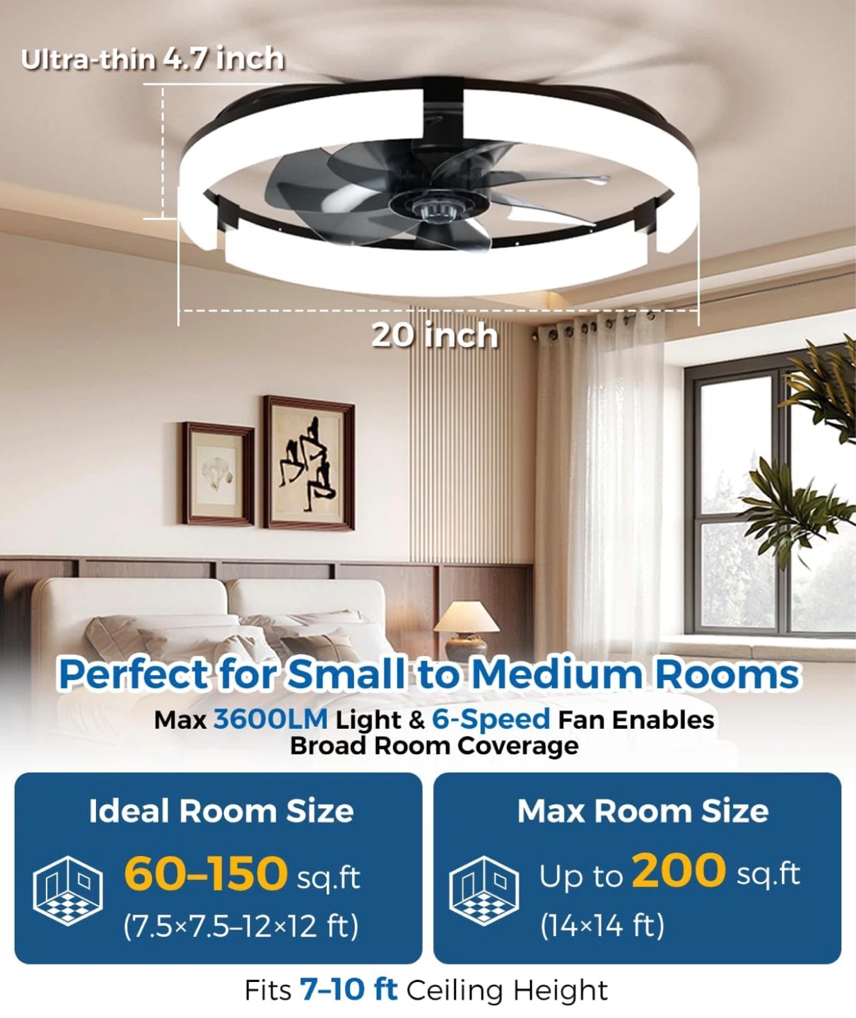 Modern LED Ceiling Fan with Light - 20 Inch - photo 2