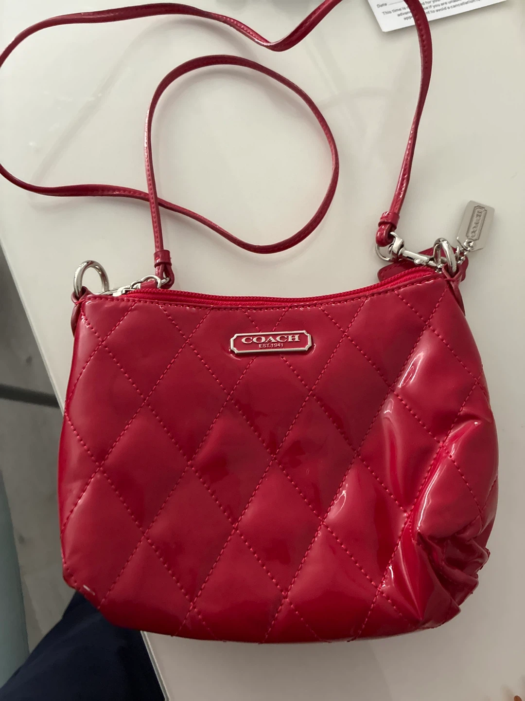 Coach Red Patent Leather Quilted Shoulder Bag