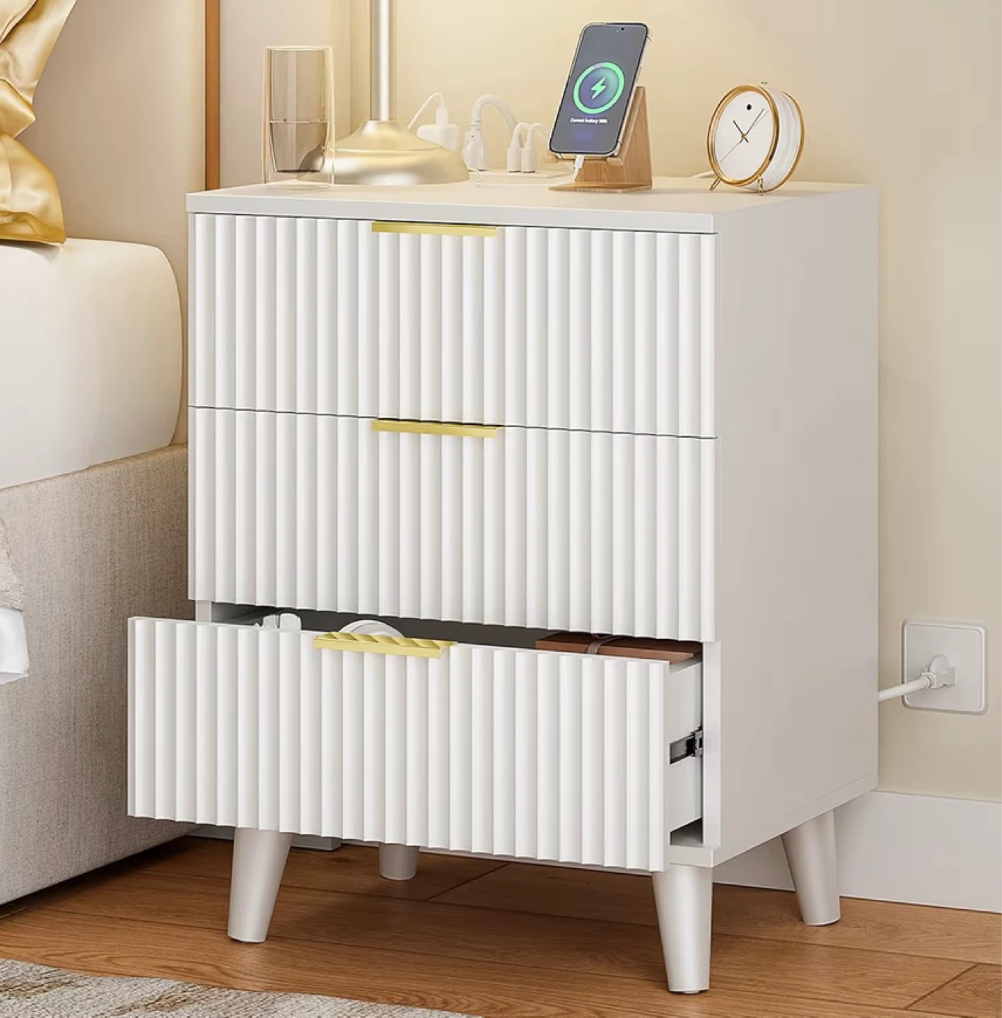 White 3-Drawer Nightstand