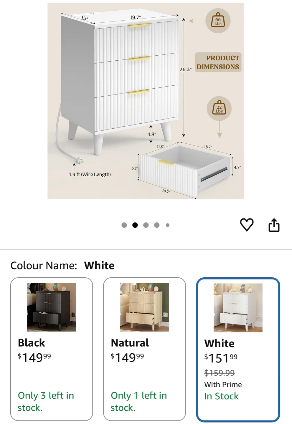 White 3-Drawer Nightstand - photo 2