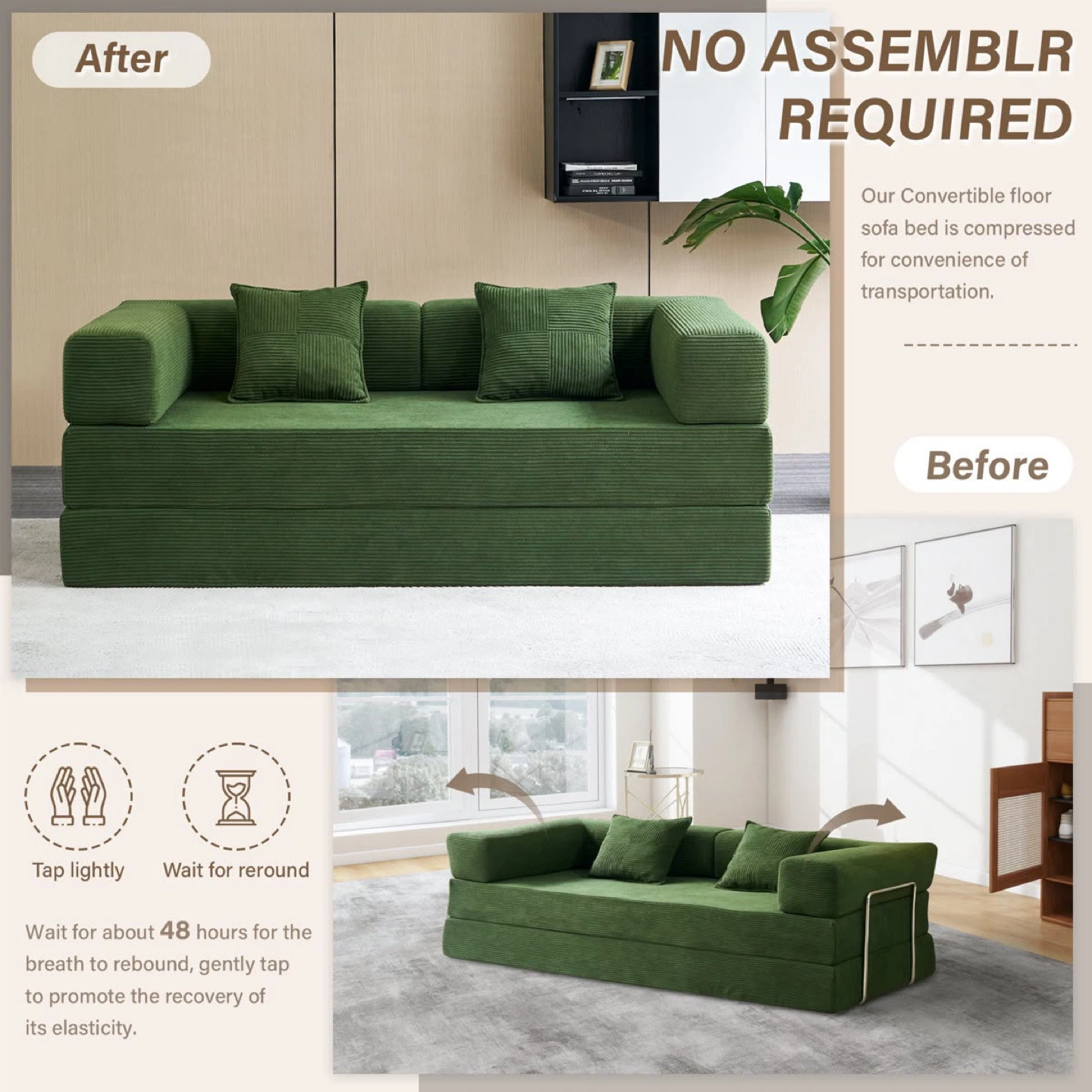New Green Convertible Sofa Bed with 2 Pillows - photo 4