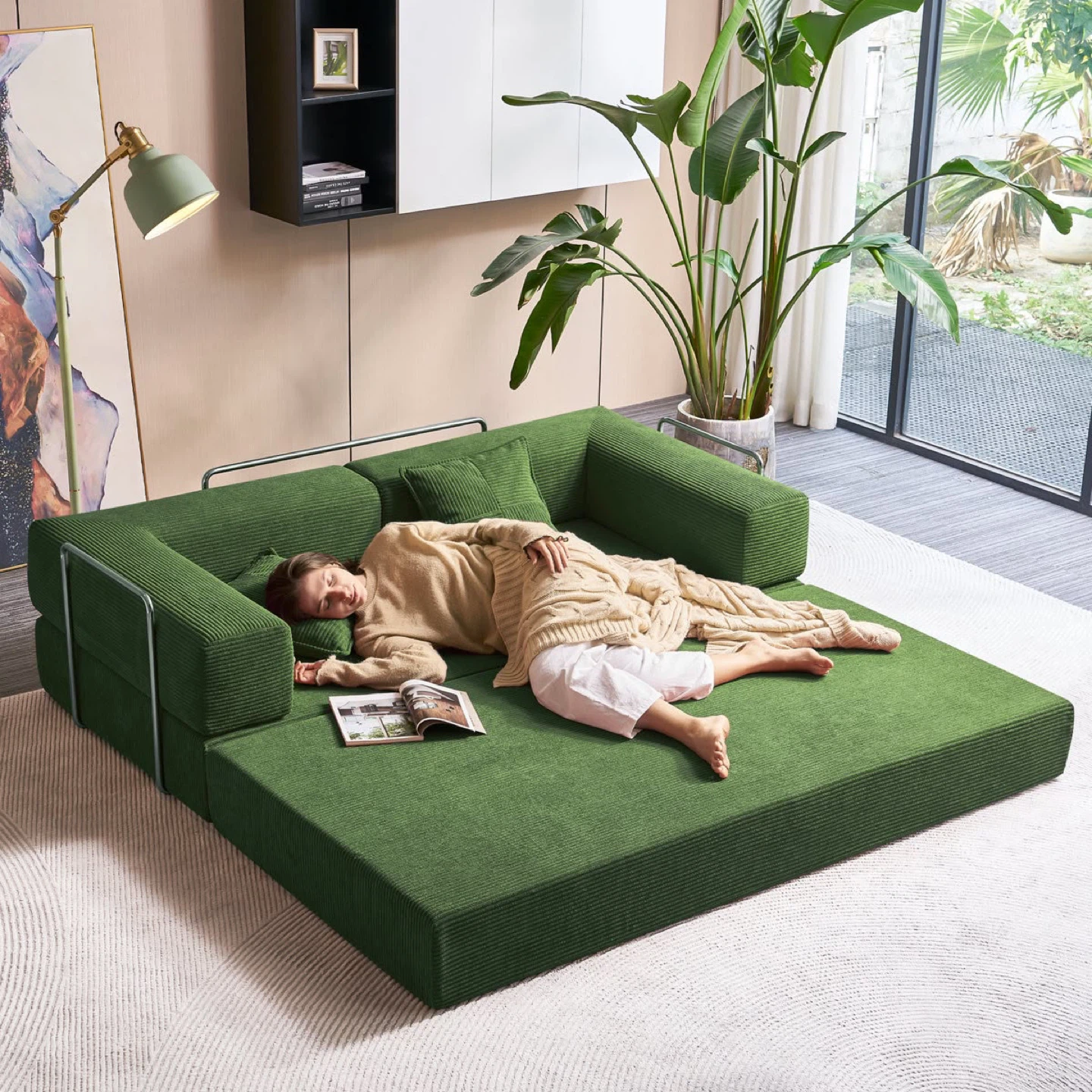 New Green Convertible Sofa Bed with 2 Pillows - photo 3