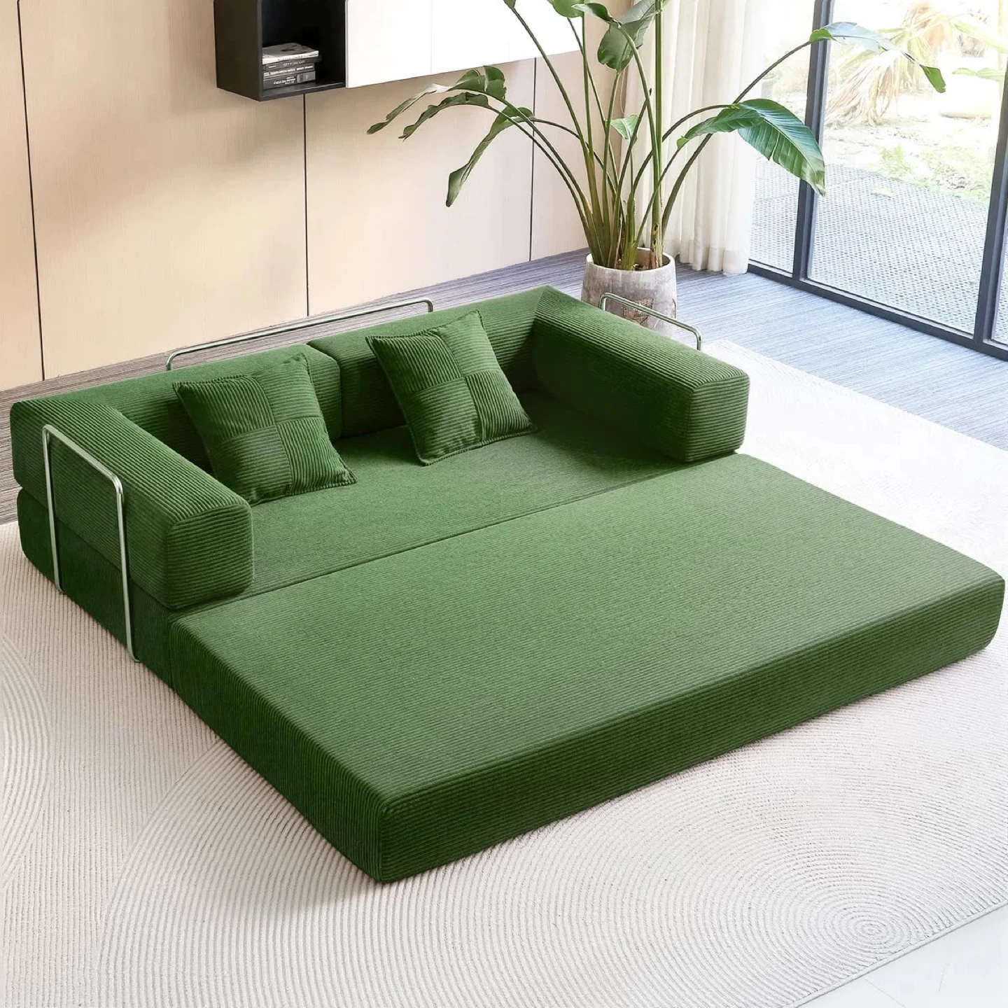New Green Convertible Sofa Bed with 2 Pillows - photo 2