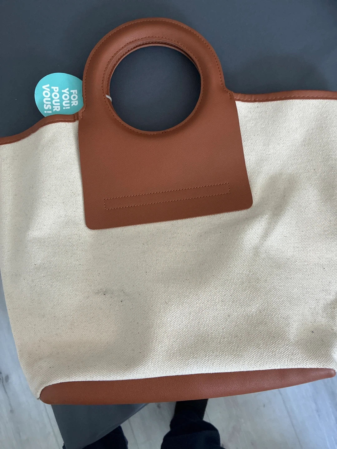 Canvas Tote Bag with Faux Leather Trim