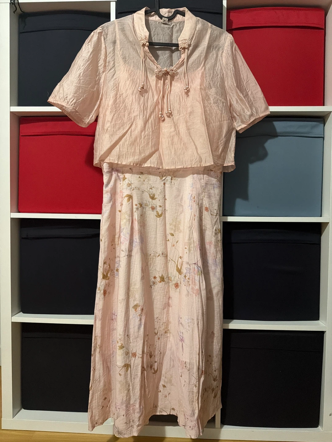 Light Pink Floral Dress and Blouse Set