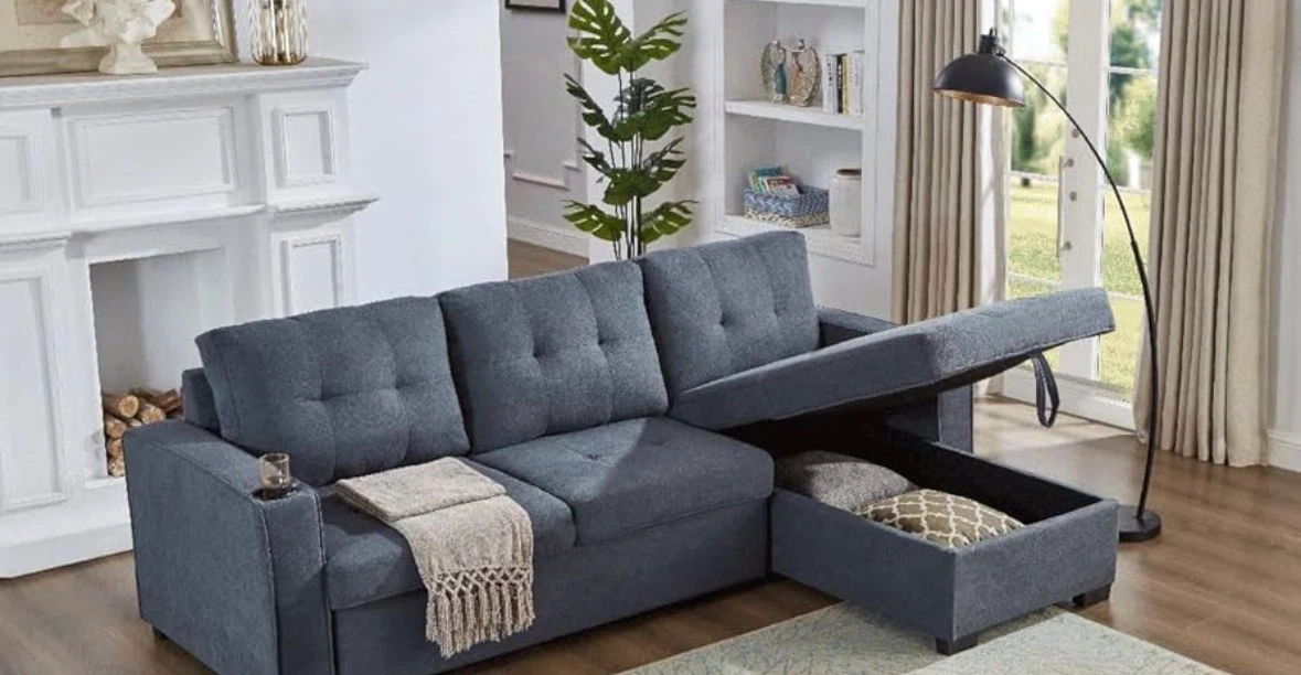 Grey Sectional Sofa with Storage Chaise