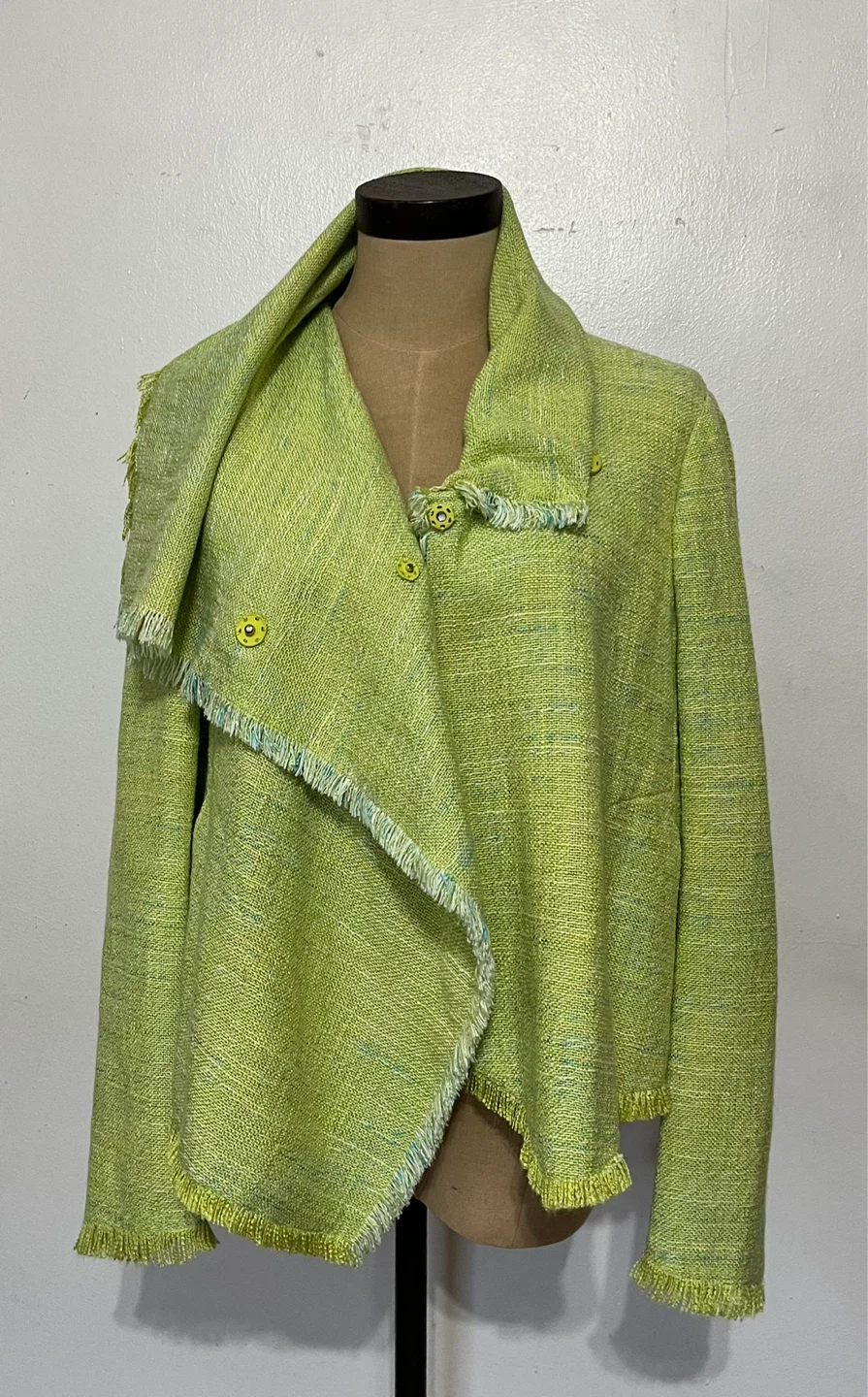 Anne Klein Lime Green Jacket with Fringe - Size 10 (runs small) - photo 3