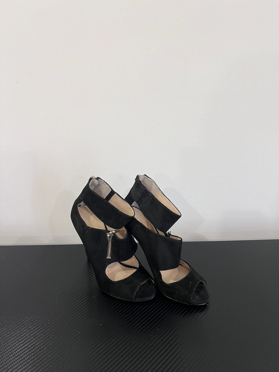 Enzo Angiolini Black Suede Peep-Toe Heels