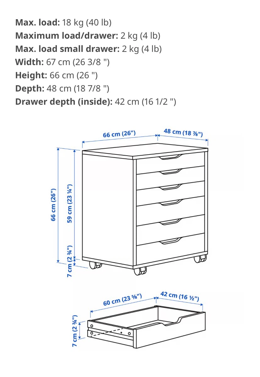 IKEA White ALEX Drawer unit on casters - photo 4