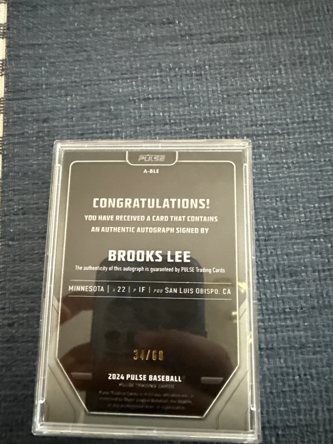 2024 Baseball Brooks Lee Blue Numbered Authentic Signature /60 - photo 2