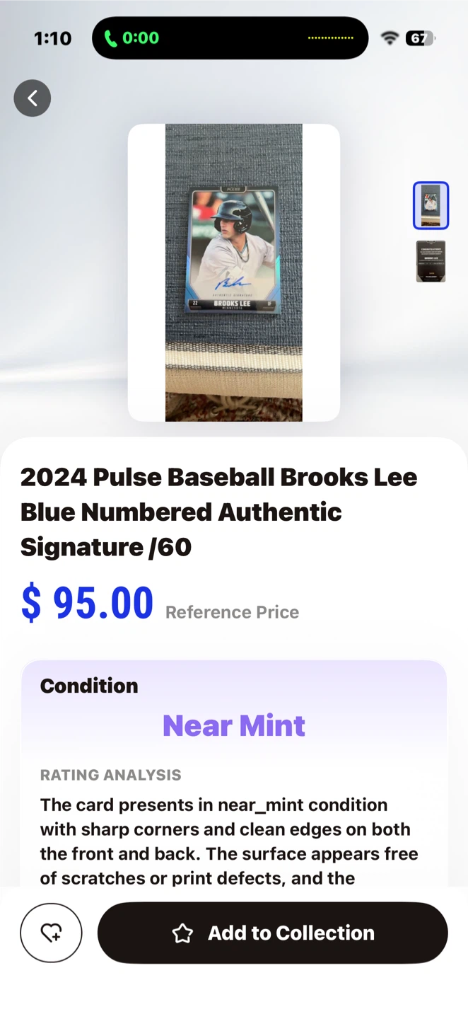 2024 Baseball Brooks Lee Blue Numbered Authentic Signature /60 - photo 3