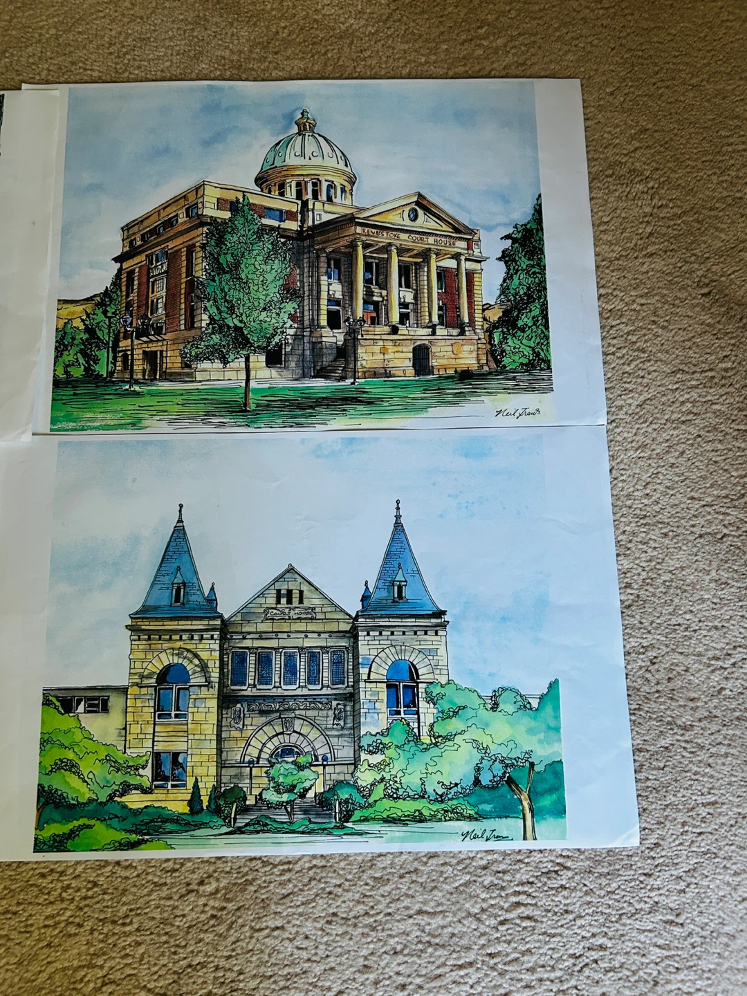 4 NELSON BC COURTHOUSES WATERCOLOUR PAINTINGS - photo 2
