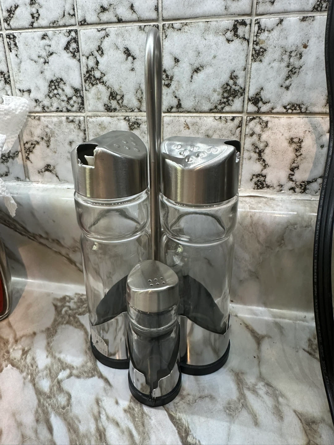 Salt/Pepper Shaker Oil/Vinegar Set with Holder