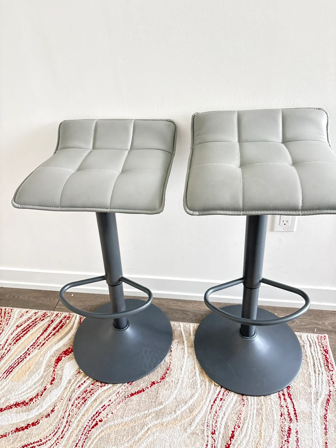 Pair of Grey Faux Leather Bar Stools