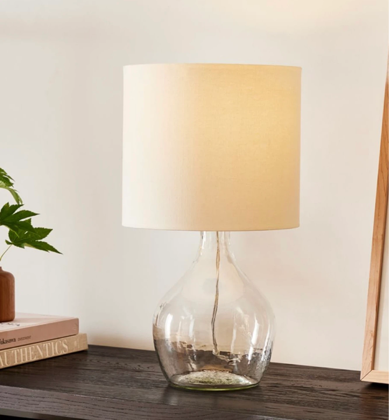 Clear Glass Table Lamp with Cream Shade