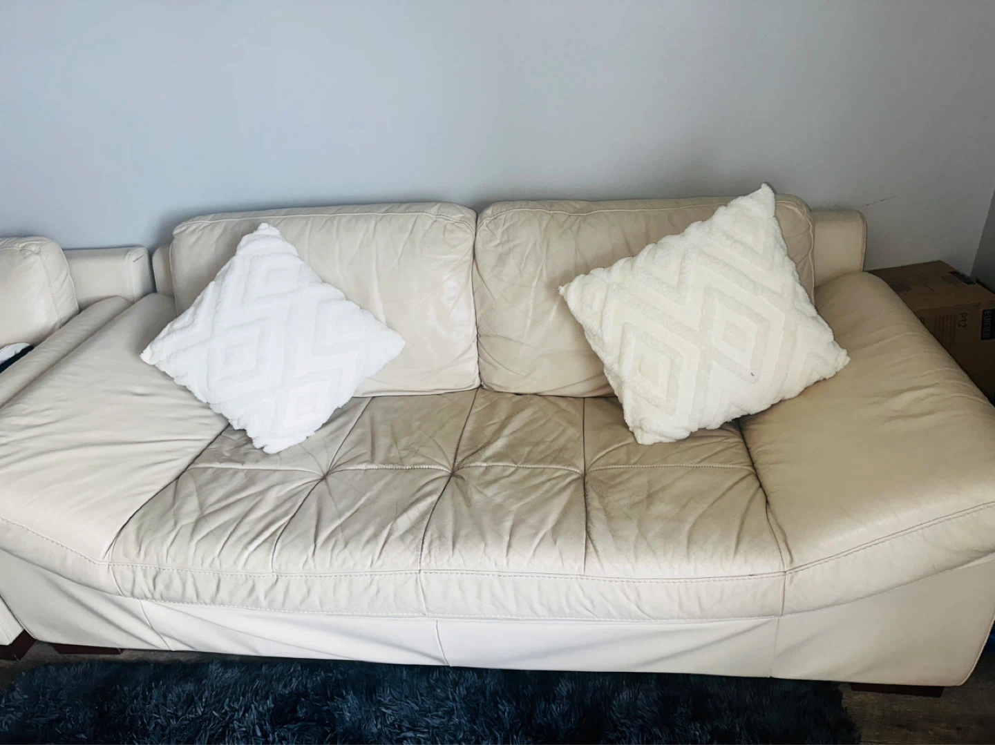 Light Beige Leather Sectional Sofa