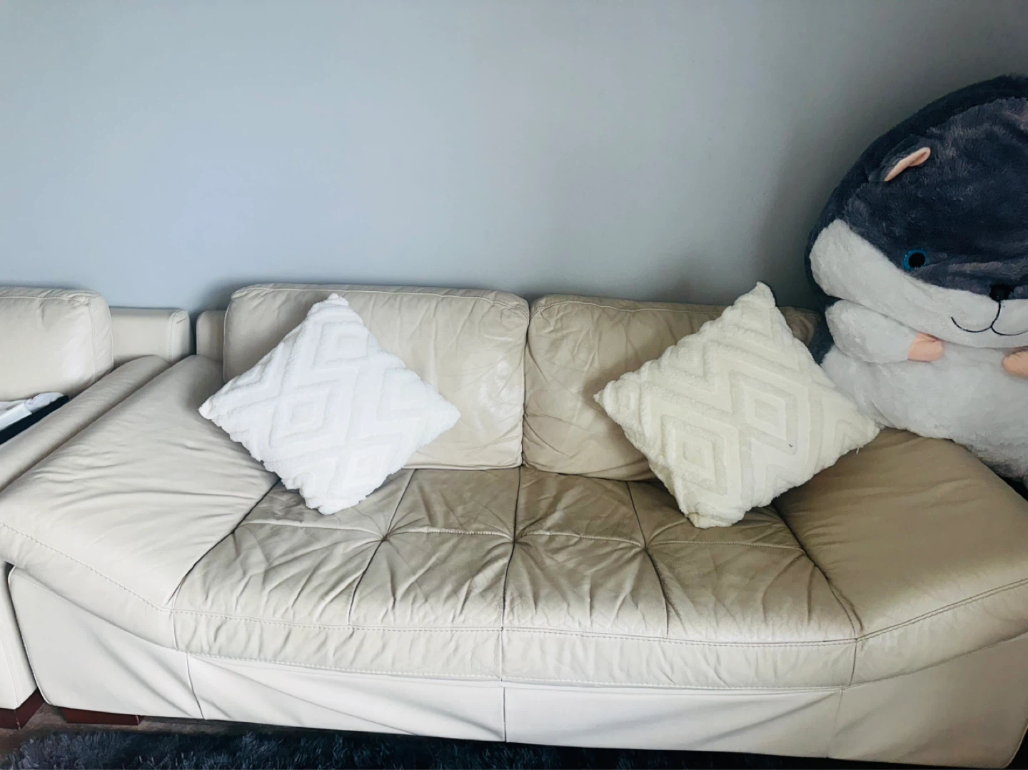 Light Beige Leather Sectional Sofa - photo 2