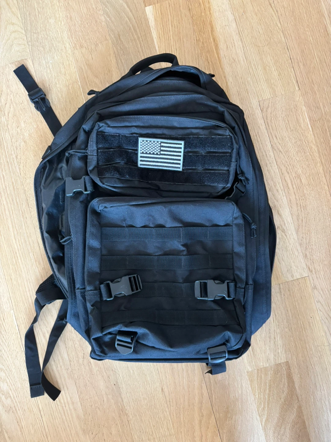 Black Backpack with American Flag Patch