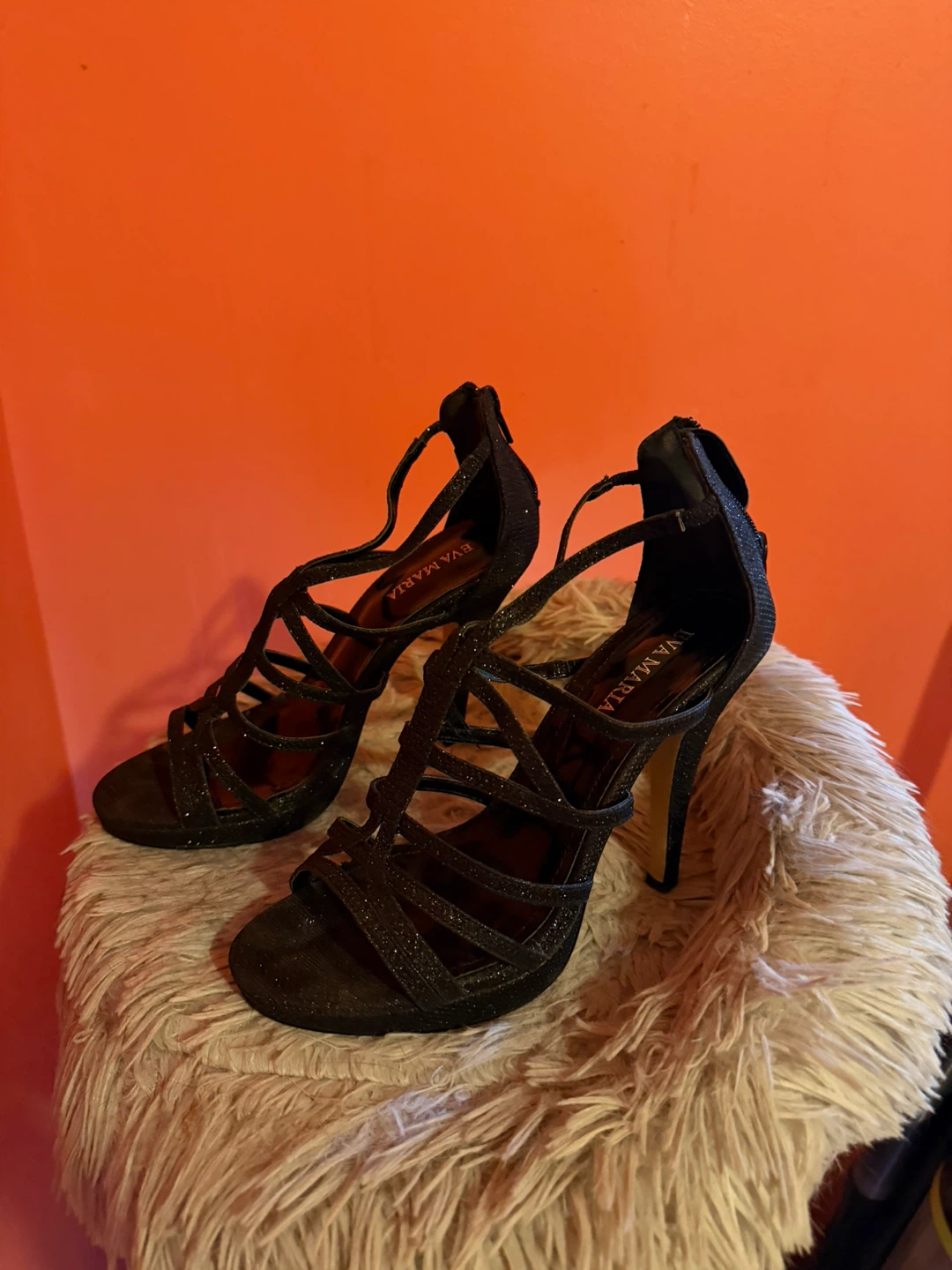 Eva Maria Black Sparkly Strappy Heels