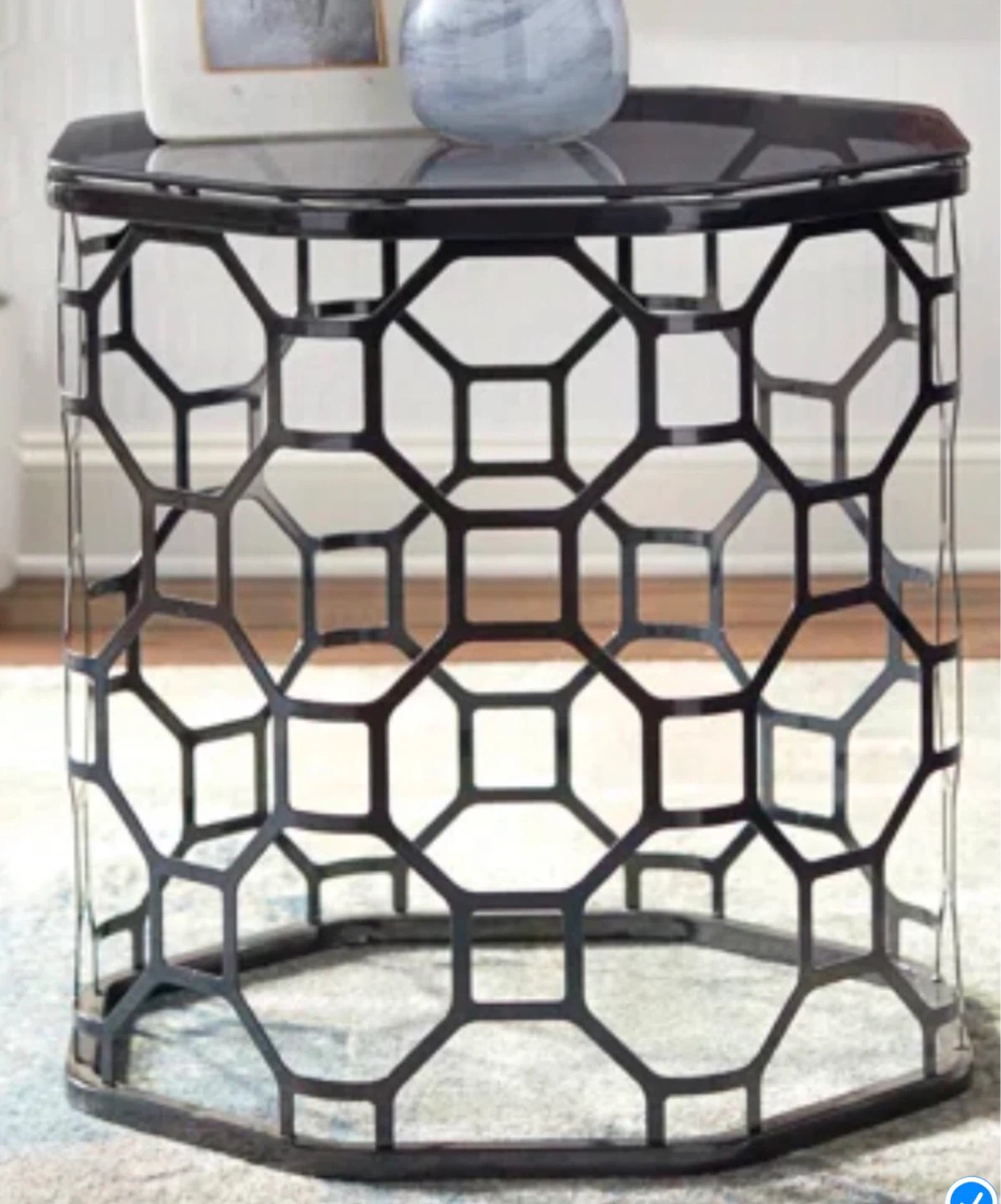 Modern Glam Accent End Table with Glass Top (New)